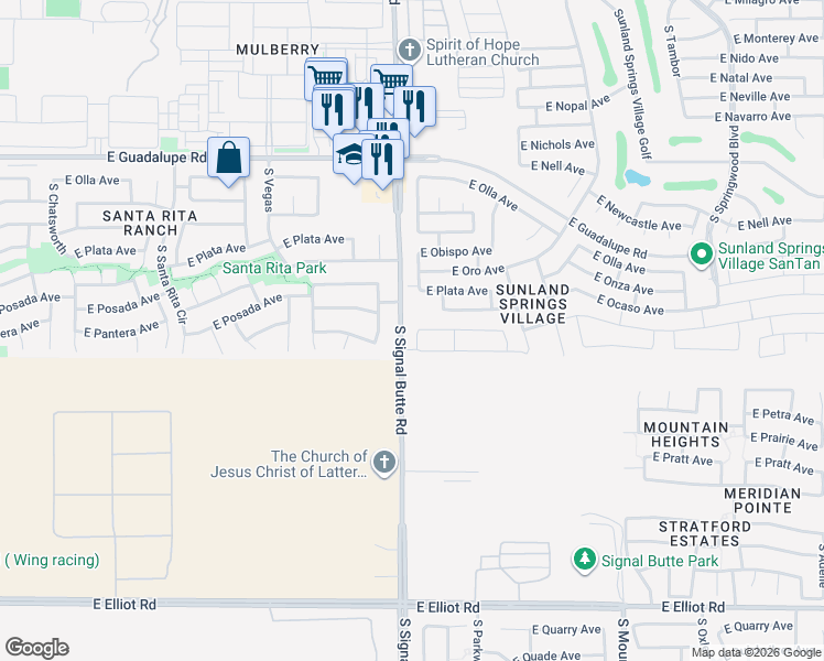 map of restaurants, bars, coffee shops, grocery stores, and more near 3117 South Signal Butte Road in Mesa