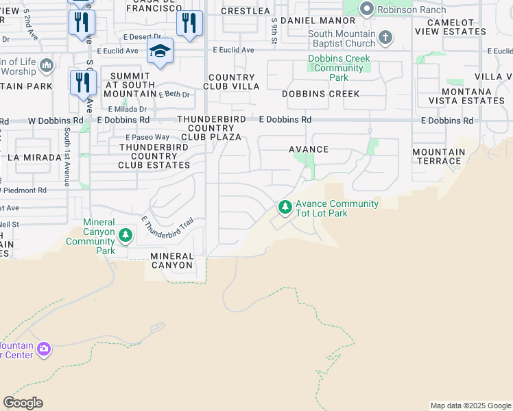 map of restaurants, bars, coffee shops, grocery stores, and more near 828 East Corral Road in Phoenix