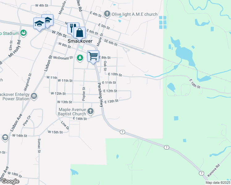 map of restaurants, bars, coffee shops, grocery stores, and more near 1209 Cross Street in Smackover