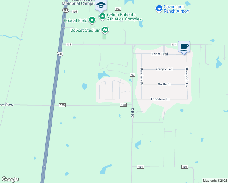 map of restaurants, bars, coffee shops, grocery stores, and more near 2908 Crossbow Lane in Celina