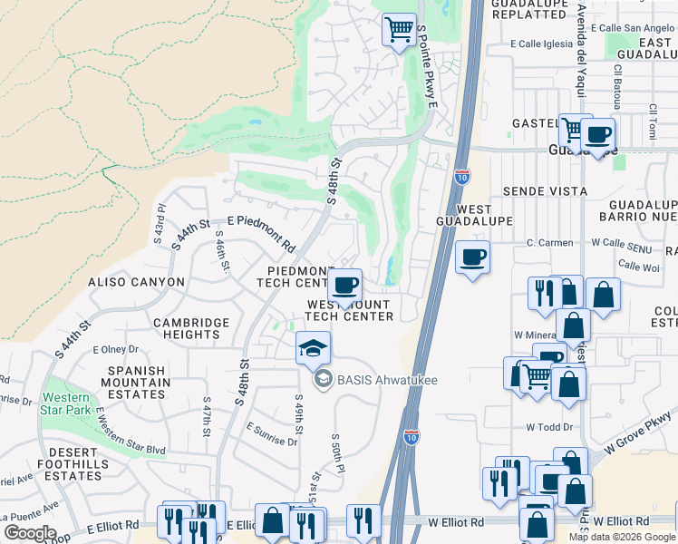 map of restaurants, bars, coffee shops, grocery stores, and more near 5102 East Piedmont Road in Phoenix