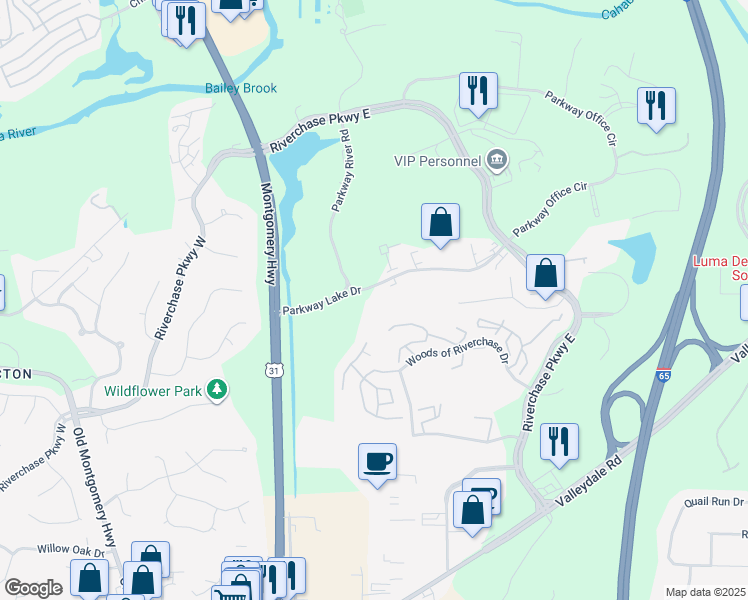 map of restaurants, bars, coffee shops, grocery stores, and more near 2176 Parkway Lake Drive in Hoover