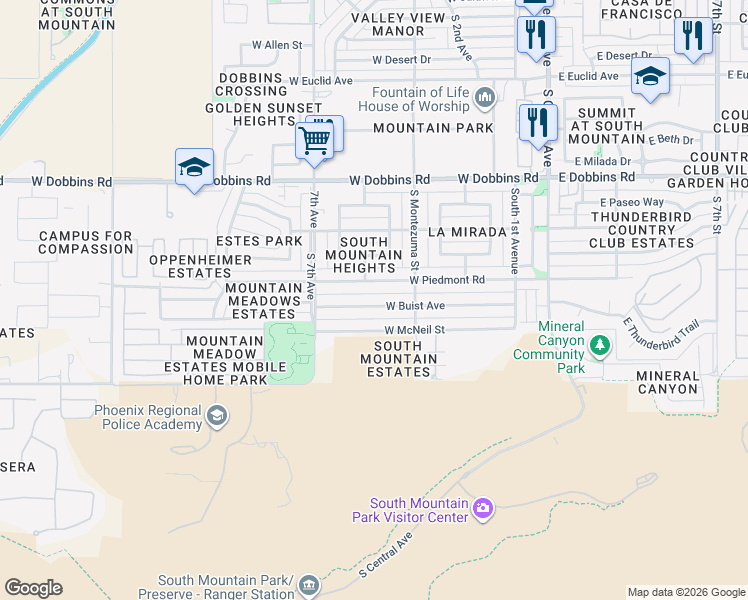 map of restaurants, bars, coffee shops, grocery stores, and more near 321 West Buist Avenue in Phoenix