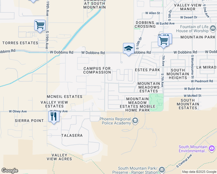 map of restaurants, bars, coffee shops, grocery stores, and more near 9802 South 14th Avenue in Phoenix