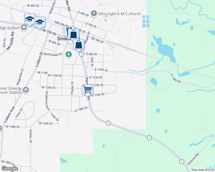 map of restaurants, bars, coffee shops, grocery stores, and more near 1209 Cross Street in Smackover