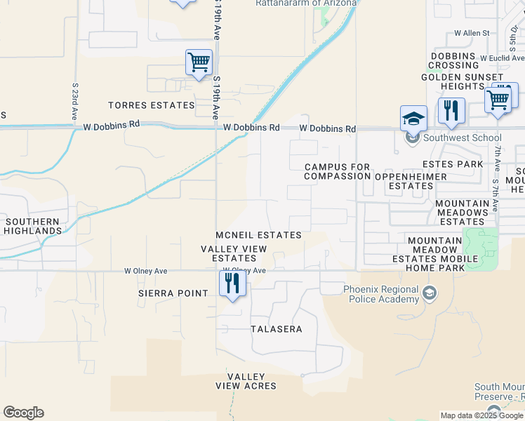 map of restaurants, bars, coffee shops, grocery stores, and more near 1775 West Piedmont Road in Phoenix