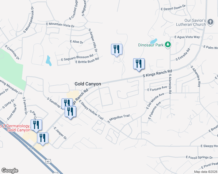 map of restaurants, bars, coffee shops, grocery stores, and more near 6224 South Avenida Del Sol in Gold Canyon