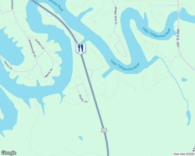 map of restaurants, bars, coffee shops, grocery stores, and more near 89 Robert's Circle in Wedowee