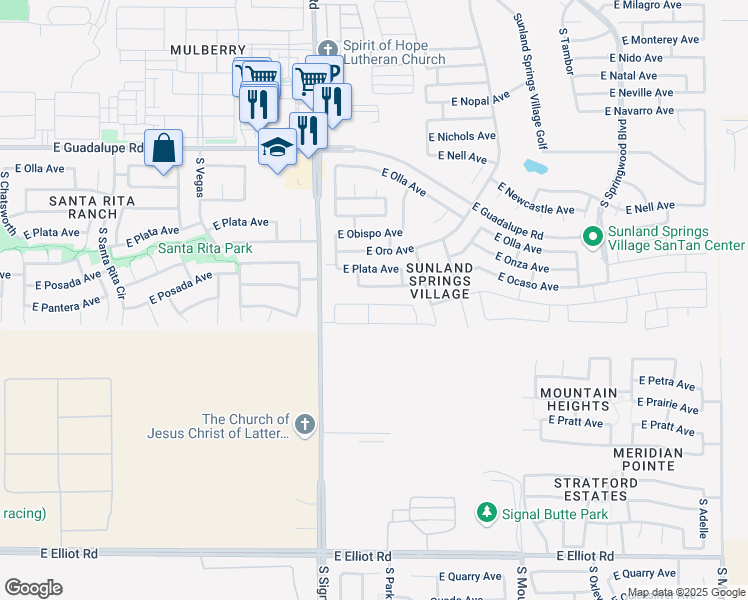 map of restaurants, bars, coffee shops, grocery stores, and more near 3155 South Signal Butte Road in Mesa