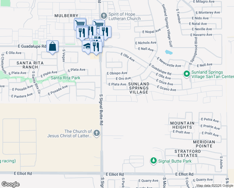map of restaurants, bars, coffee shops, grocery stores, and more near 3155 South Signal Butte Road in Mesa