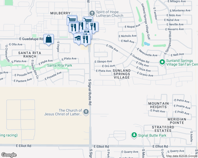 map of restaurants, bars, coffee shops, grocery stores, and more near 3117 South Signal Butte Road in Mesa