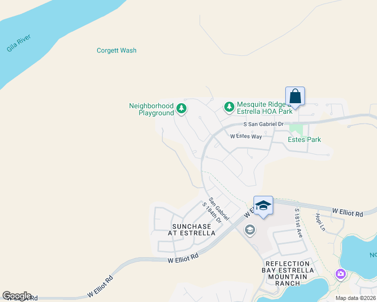map of restaurants, bars, coffee shops, grocery stores, and more near 18441 West Sweet Acacia Drive in Goodyear