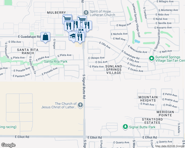 map of restaurants, bars, coffee shops, grocery stores, and more near 3117 South Signal Butte Road in Mesa