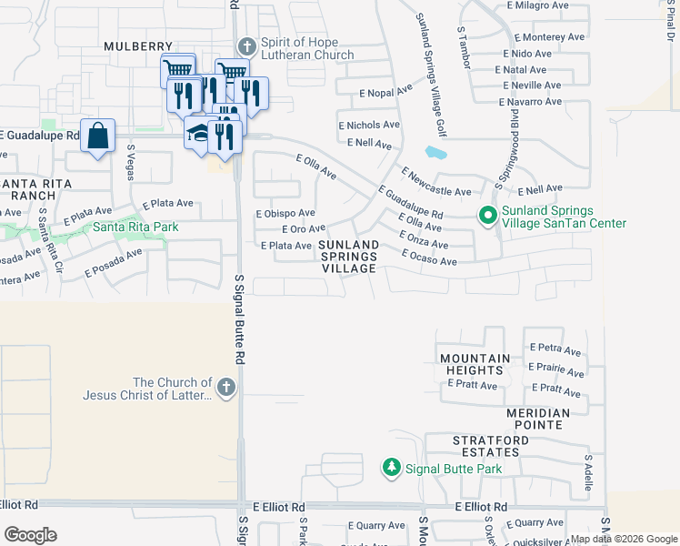 map of restaurants, bars, coffee shops, grocery stores, and more near 3034 South Willow Wood in Mesa