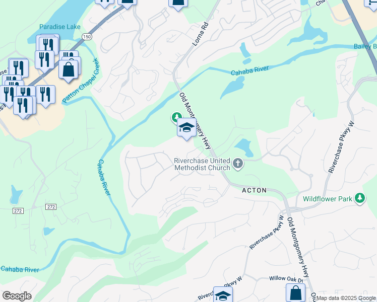 map of restaurants, bars, coffee shops, grocery stores, and more near 1950 Old Montgomery Highway in Birmingham
