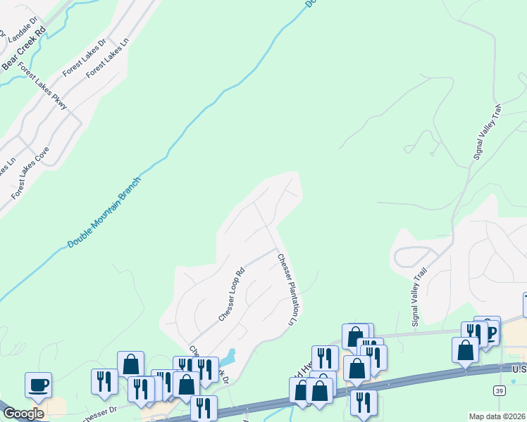 map of restaurants, bars, coffee shops, grocery stores, and more near 460 Chesser Plantation Lane in Chelsea