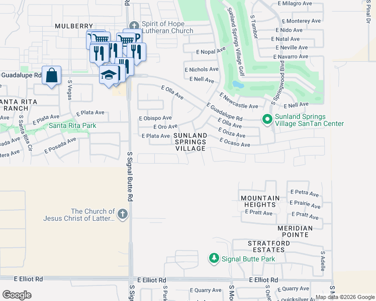 map of restaurants, bars, coffee shops, grocery stores, and more near 3056 South Lindenwood Circle in Mesa