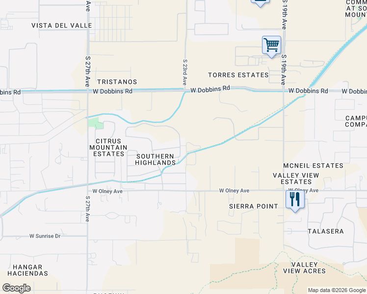 map of restaurants, bars, coffee shops, grocery stores, and more near 2316 West Corral Road in Phoenix