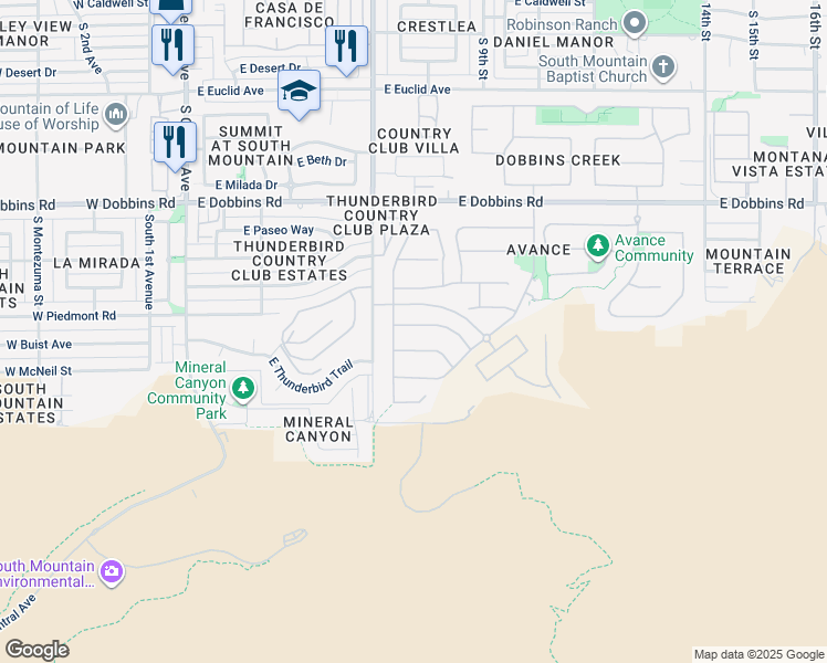 map of restaurants, bars, coffee shops, grocery stores, and more near 815 East Buist Avenue in Phoenix