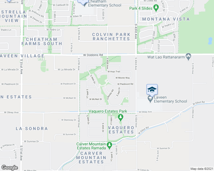 map of restaurants, bars, coffee shops, grocery stores, and more near 9718 South 45th Avenue in Phoenix