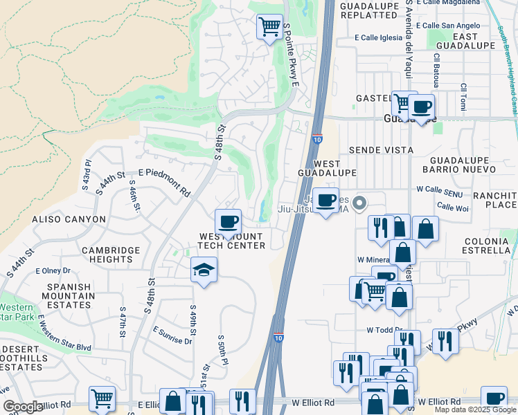 map of restaurants, bars, coffee shops, grocery stores, and more near 9649 South 51st Street in Phoenix
