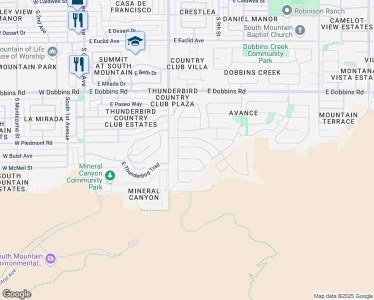 map of restaurants, bars, coffee shops, grocery stores, and more near 714 East Corral Road in Phoenix