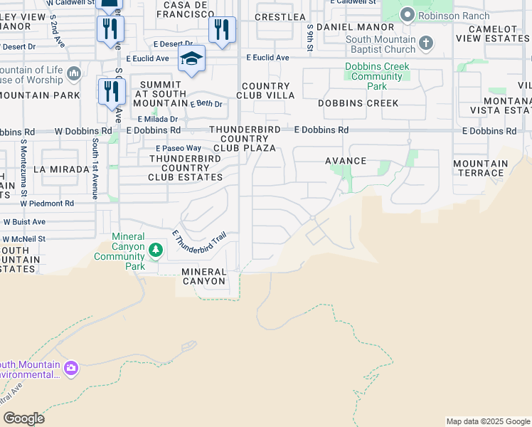 map of restaurants, bars, coffee shops, grocery stores, and more near 815 East Buist Avenue in Phoenix