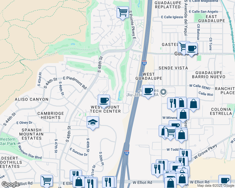 map of restaurants, bars, coffee shops, grocery stores, and more near 9649 South 51st Street in Phoenix