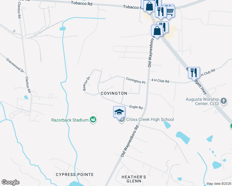 map of restaurants, bars, coffee shops, grocery stores, and more near 1857 Engle Road in Augusta