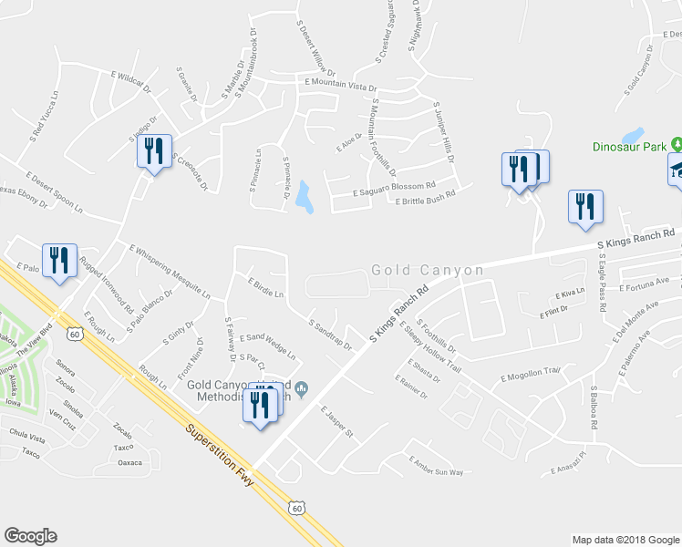 map of restaurants, bars, coffee shops, grocery stores, and more near 8505 East Canyon Estates Circle in Gold Canyon