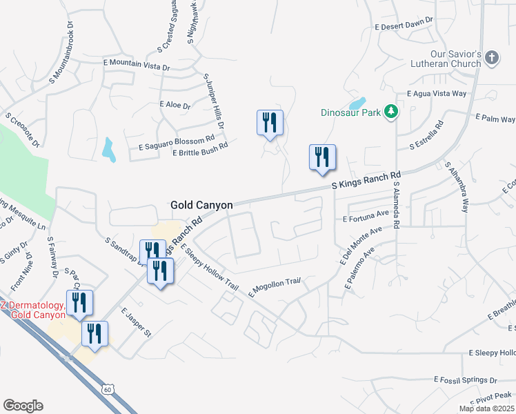 map of restaurants, bars, coffee shops, grocery stores, and more near 6224 South Avenida Del Sol in Gold Canyon