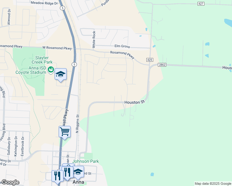 map of restaurants, bars, coffee shops, grocery stores, and more near 2405 Fm 2862 in Anna