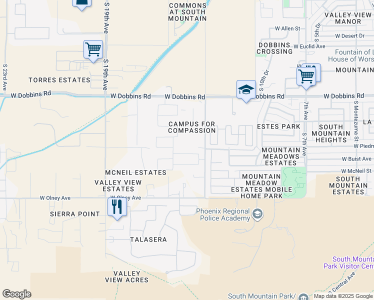 map of restaurants, bars, coffee shops, grocery stores, and more near 9400-9498 South 15th Avenue in Phoenix