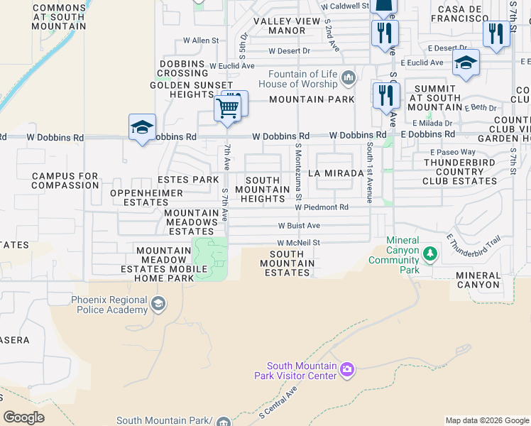 map of restaurants, bars, coffee shops, grocery stores, and more near 508 West Piedmont Road in Phoenix