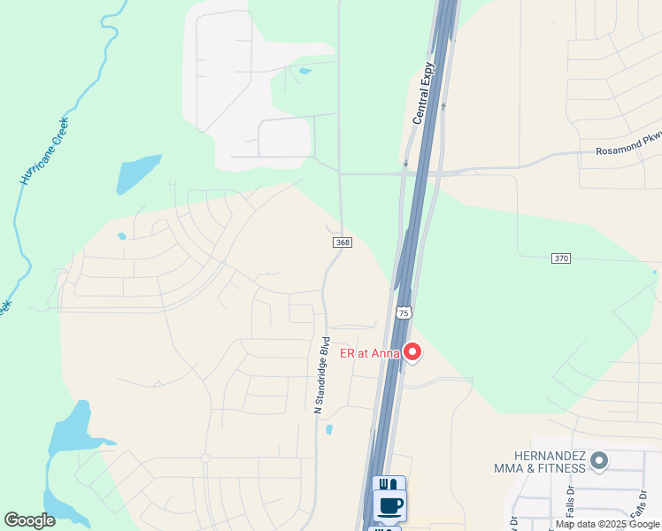 map of restaurants, bars, coffee shops, grocery stores, and more near 10401 County Road 368 in Anna