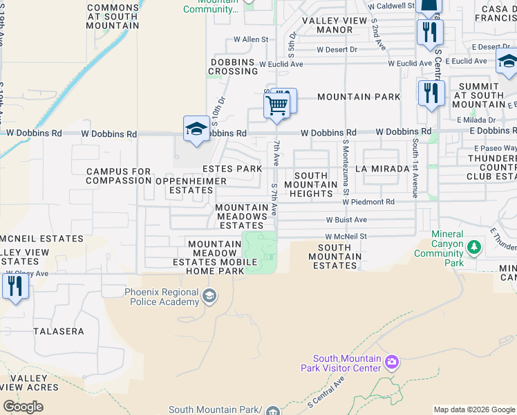 map of restaurants, bars, coffee shops, grocery stores, and more near 805 West Monte Way in Phoenix