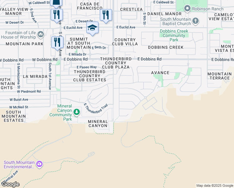 map of restaurants, bars, coffee shops, grocery stores, and more near 9618 South 7th Place in Phoenix