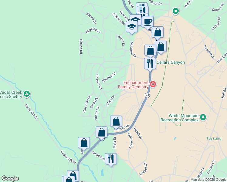 map of restaurants, bars, coffee shops, grocery stores, and more near 108 Socorro Circle in Ruidoso