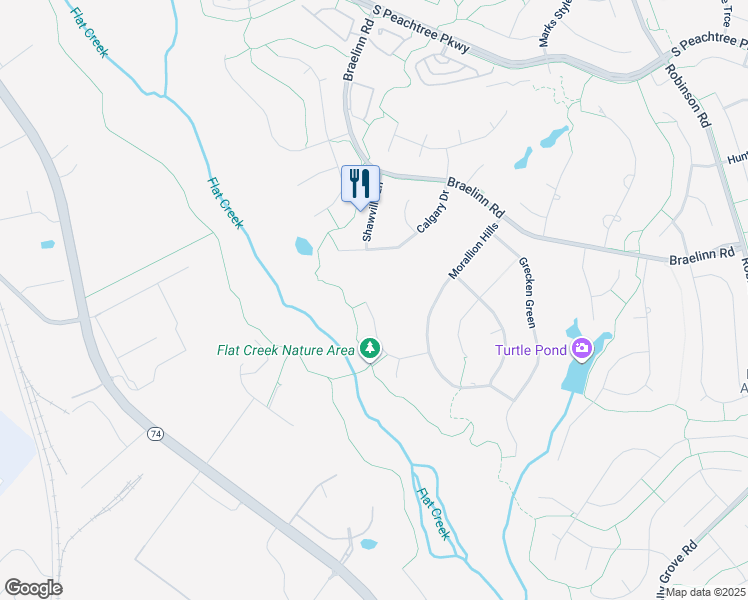 map of restaurants, bars, coffee shops, grocery stores, and more near 718 Mattan Point in Peachtree City