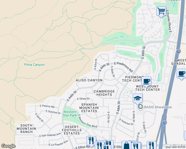 map of restaurants, bars, coffee shops, grocery stores, and more near 4342 East Corral Road in Phoenix