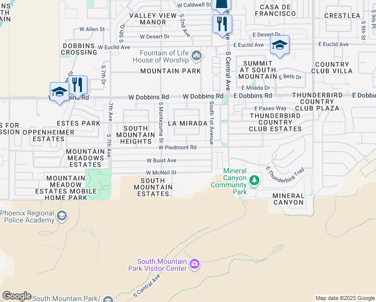map of restaurants, bars, coffee shops, grocery stores, and more near 202 West Piedmont Road in Phoenix