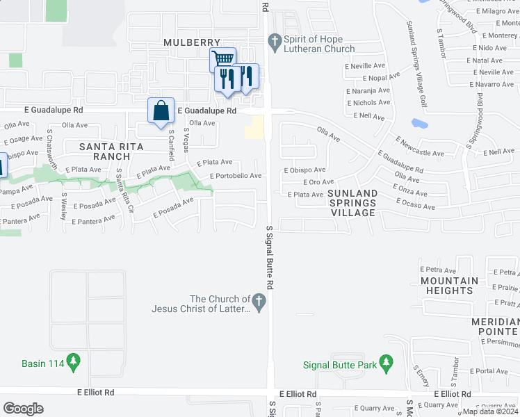 map of restaurants, bars, coffee shops, grocery stores, and more near 3065 South Del Rancho in Mesa