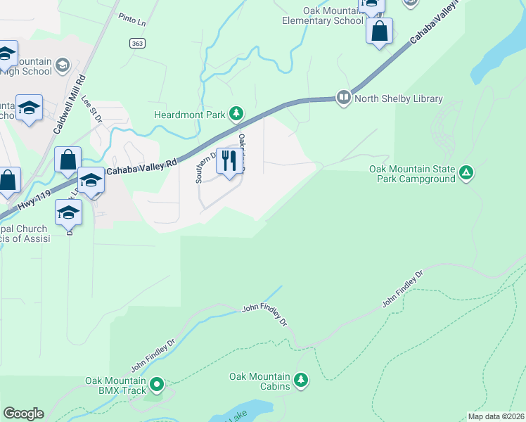 map of restaurants, bars, coffee shops, grocery stores, and more near 124 Spring Road in Birmingham