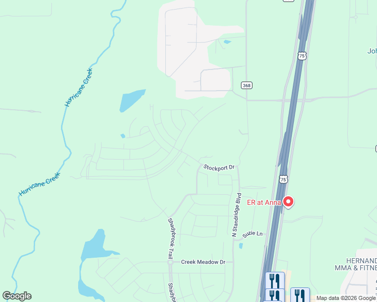 map of restaurants, bars, coffee shops, grocery stores, and more near Roseway Street in Anna
