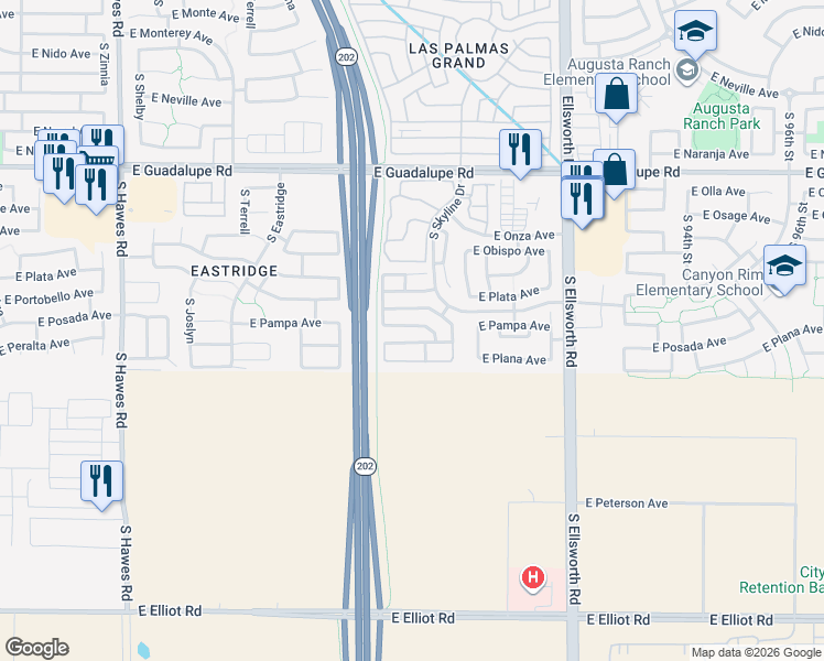 map of restaurants, bars, coffee shops, grocery stores, and more near 8913 East Portobello Avenue in Mesa