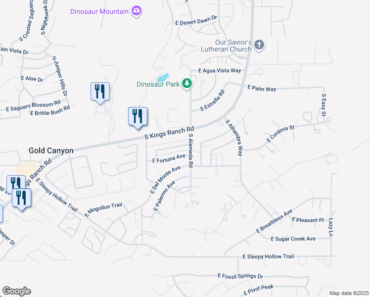 map of restaurants, bars, coffee shops, grocery stores, and more near 6038 South Alameda Road in Gold Canyon