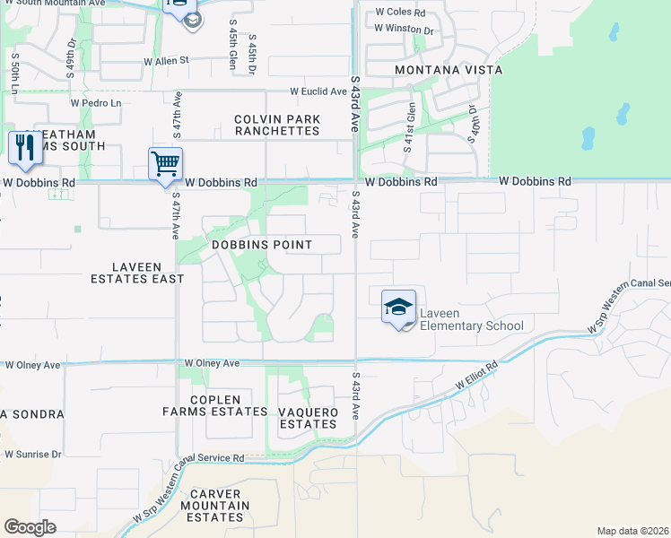 map of restaurants, bars, coffee shops, grocery stores, and more near 4317 West Monte Way in Phoenix