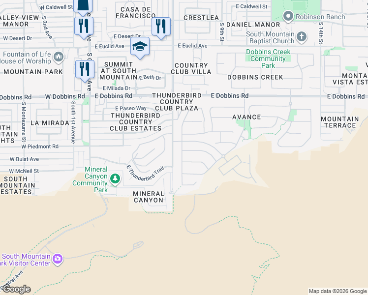 map of restaurants, bars, coffee shops, grocery stores, and more near 712 East Buist Avenue in Phoenix