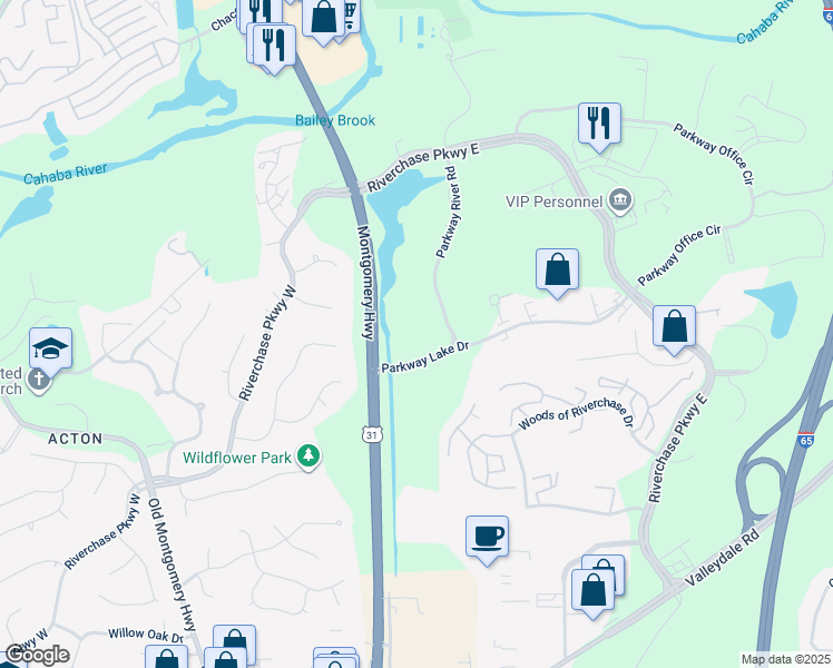 map of restaurants, bars, coffee shops, grocery stores, and more near 2171 Parkway Lake Drive in Hoover