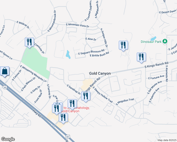 map of restaurants, bars, coffee shops, grocery stores, and more near 8712 East Greenview Drive in Gold Canyon